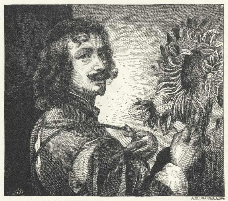 Selvportræt af den flamske barokkunstner Anthony Van Dyck (gravering) af Anthony van (after) Dyck