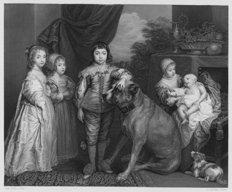 Karl 1.s familie, fra billedet i Den Kongelige Samling (stik) af Anthony van (after) Dyck