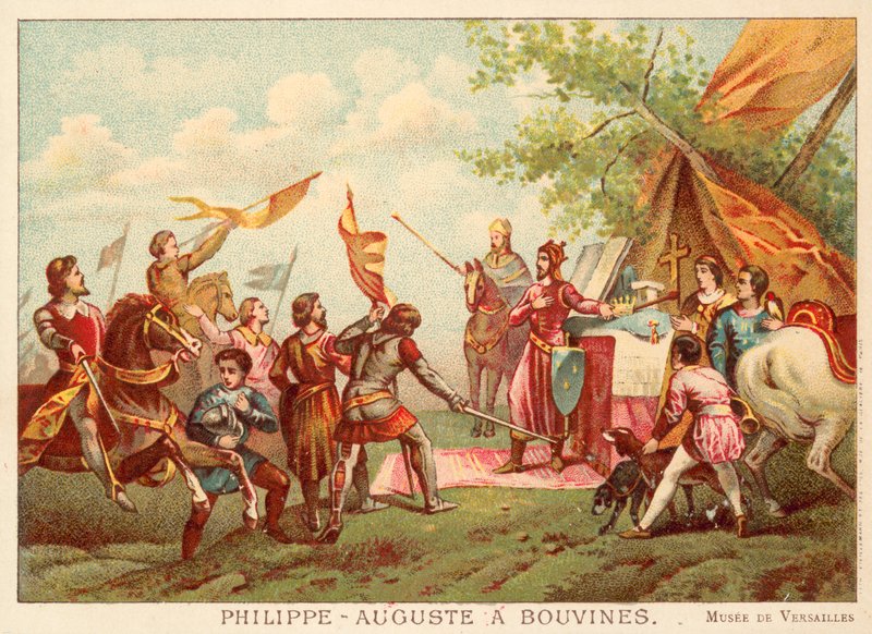 Philip Augustus af Frankrig ved Bouvines, 1214 (chromolitho) af Antoine Charles Horace Vernet