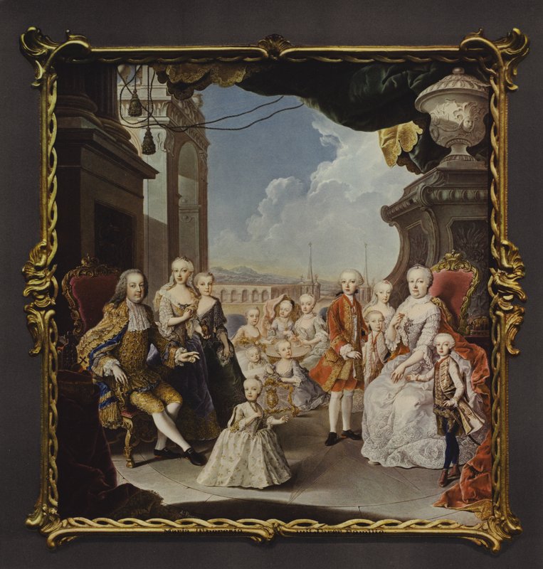 Kejserinde Maria Theresa og hendes familie på terrassen til Schönbrunn-slottet af Antonio Bencini