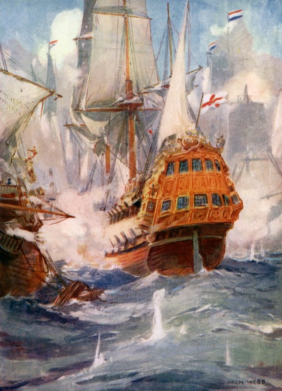 Robert Blake og admiral Van Tromp af Archibald Bertram (after) Webb