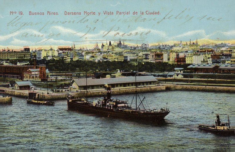 Norddok og delvis udsigt over byen, Buenos Aires, Argentina (farvet foto) af Argentinian Photographer