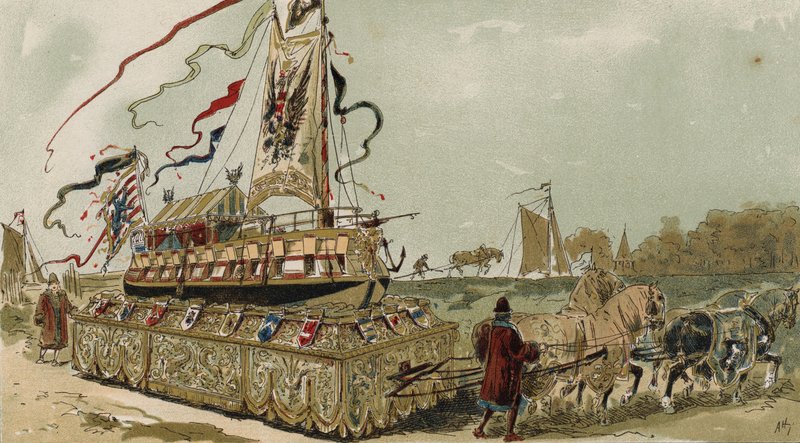 Pram på Brugge-Gent-kanalen, Spanske Nederlande, 1500-tallet af Armand Jean Heins