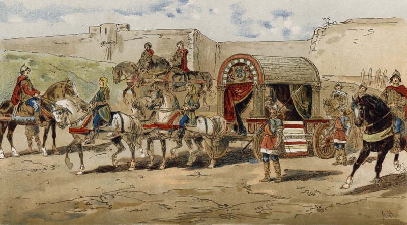 Transport af en frankisk prins fra Karl den Stores tid, 9. århundrede af Armand Jean Heins