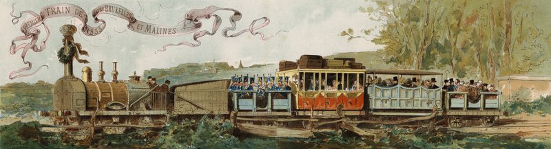 Første tog fra Bruxelles til Mechelen, Belgien, 1835 af Armand Jean Heins