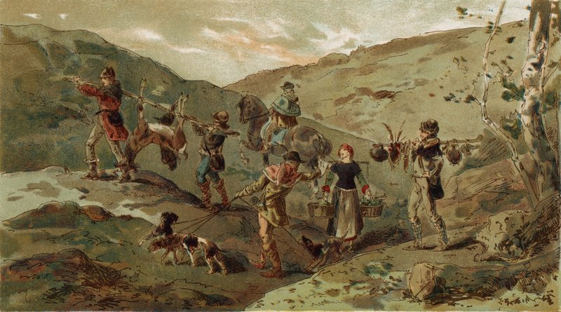 Jagtselskab og bærere, 1200-tallet af Armand Jean Heins