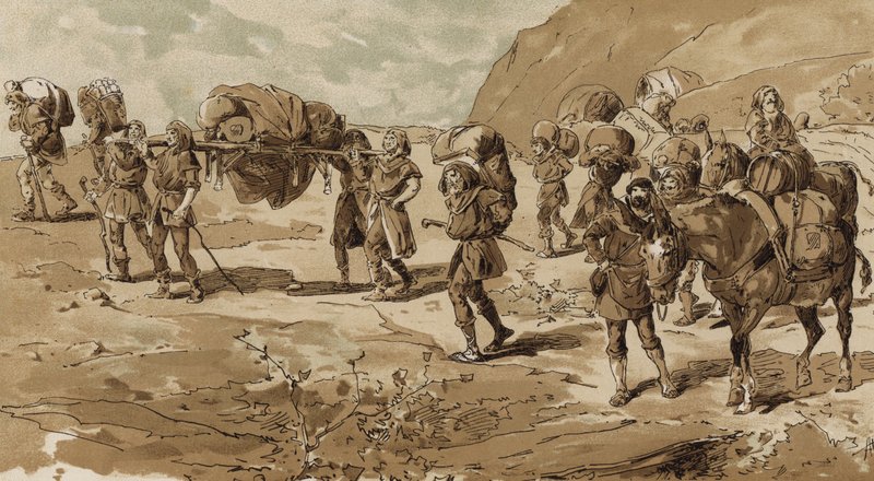 Kuld, bærere og læssede muldyr, korstogenes tid, 11. århundrede af Armand Jean Heins