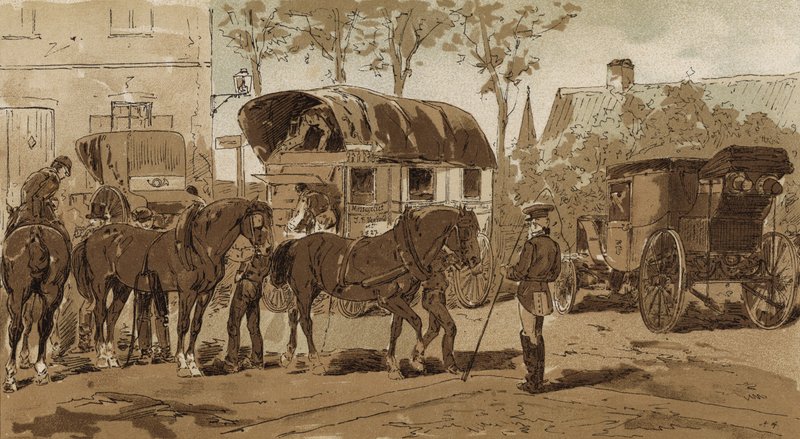 Postvogn, træner for den kongelige hollandske kurertjeneste og vogn, Holland, 1800-tallet af Armand Jean Heins