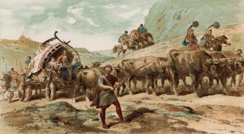 Oksevogn og eskorte af Nervii-stammen i det nordlige Gallien af Armand Jean Heins