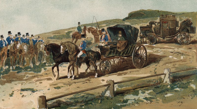 Postilioner, vogn og postvogn, Holland, 1800-tallet af Armand Jean Heins