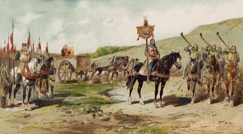 Krigsvogn og lituusblæsere, korstogenes tid, 11. århundrede af Armand Jean Heins