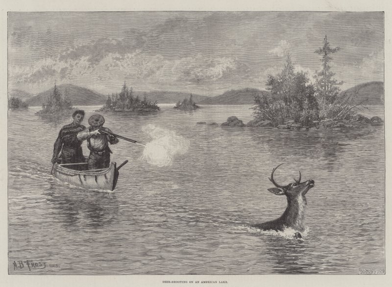 Hjorteskydning på en amerikansk sø af Arthur Burdett Frost