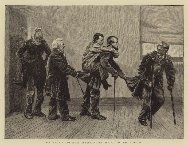 Vores kunstneres juleunderholdning, gæsternes ankomst af Arthur Boyd Houghton