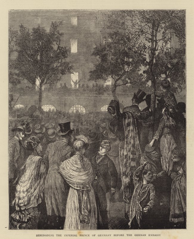 Serenade af den kejserlige prins af Tyskland foran den tyske ambassade af Arthur Boyd Houghton