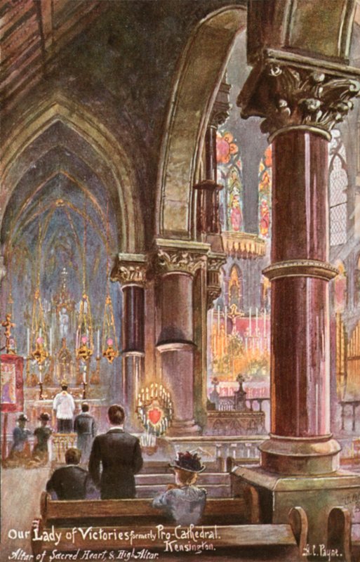 Our Lady of Victories, Kensington, London (farve litho) af Arthur Charles (after) Payne