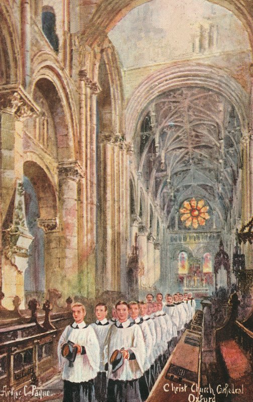 Choir of Christ Church Cathedral, Oxford, Oxfordshire (farve litho) af Arthur Charles Payne