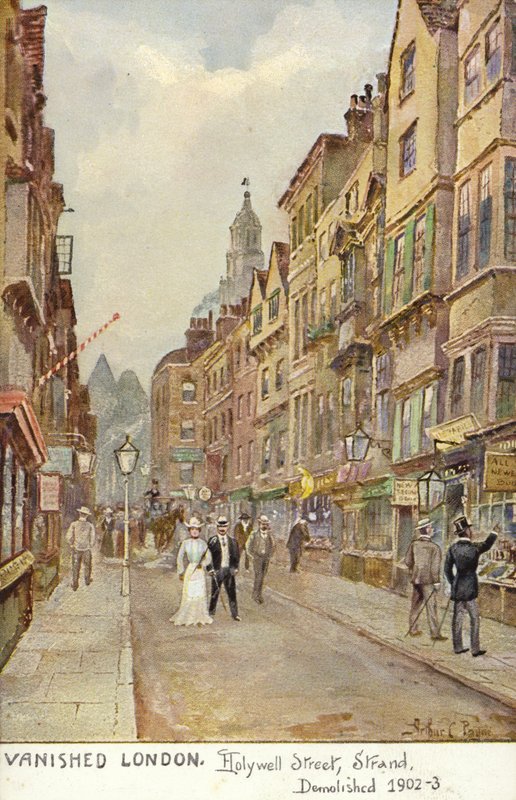 Forsvundet London - Hollywell Street, Strand, revet ned 1902-3 af Arthur Charles Payne