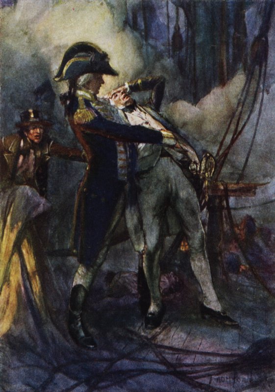 Nelson blev hårdt såret ved Nilen, kaptajn Berry fangede ham i hans arme, da han faldt af Arthur David McCormick