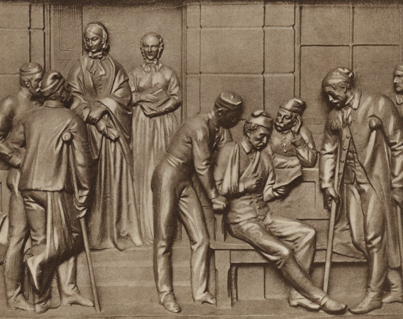 Florence Nightingale besøger patienter, nødhjælp på Woolwich hospital, London (s/h foto) af Arthur George Walker