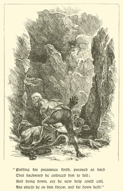 Sir Calidore, høflighedens ridder, udyr med tusinde tunger (gravering) af Arthur George Walker