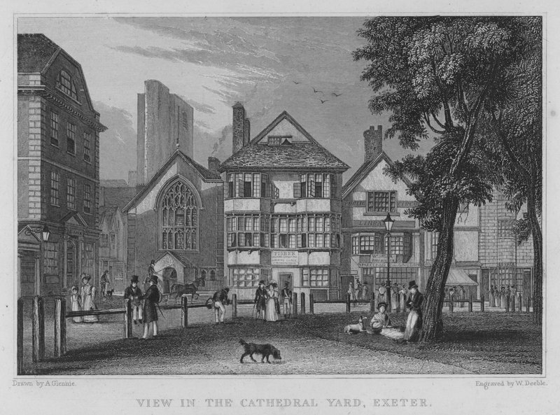 Udsigt i Cathedral Yard, Exeter (gravering) af Arthur Glennie