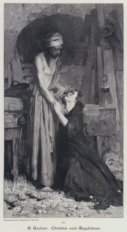 Kristus og Magdalene (gravering) af Arthur Hacker