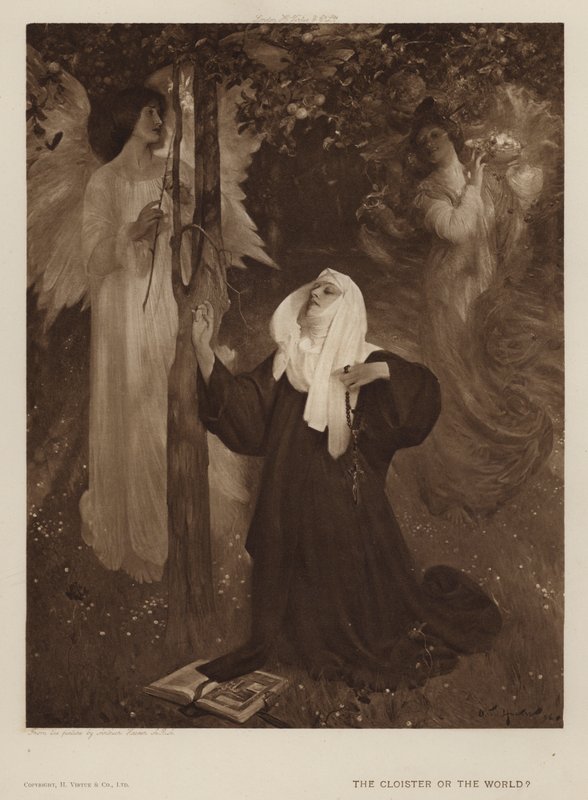 Klosteret eller verden? (litho) af Arthur Hacker