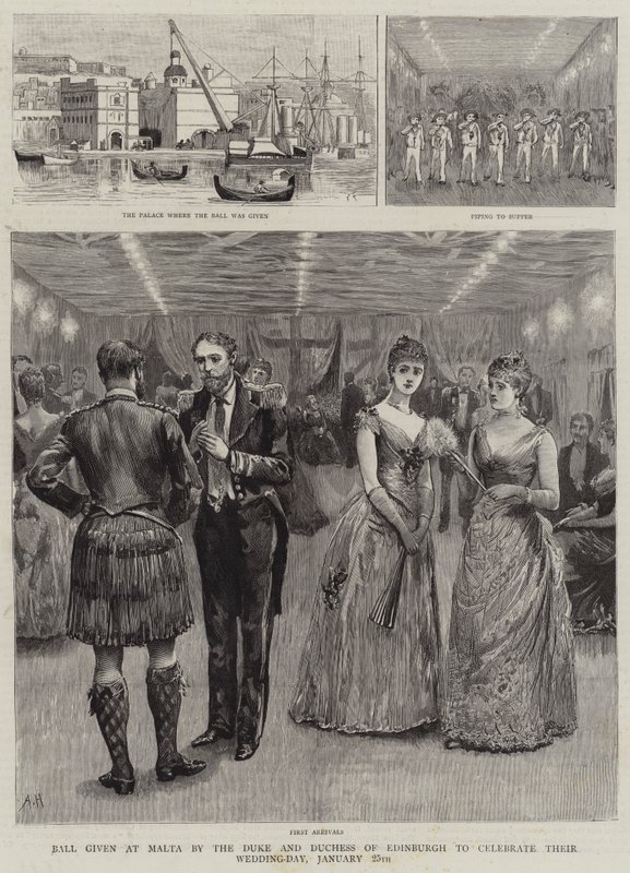 Bal givet på Malta af hertugen og hertuginden af Edinburgh for at fejre deres bryllupsdag den 25. januar af Arthur Hopkins
