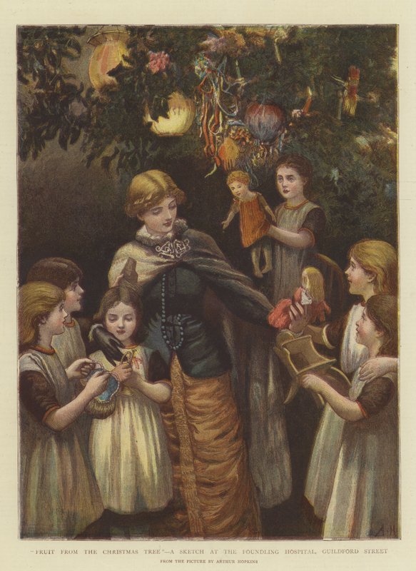 Frugt fra juletræet, en skitse på Foundling Hospital, Guildford Street (chromolitho) af Arthur Hopkins