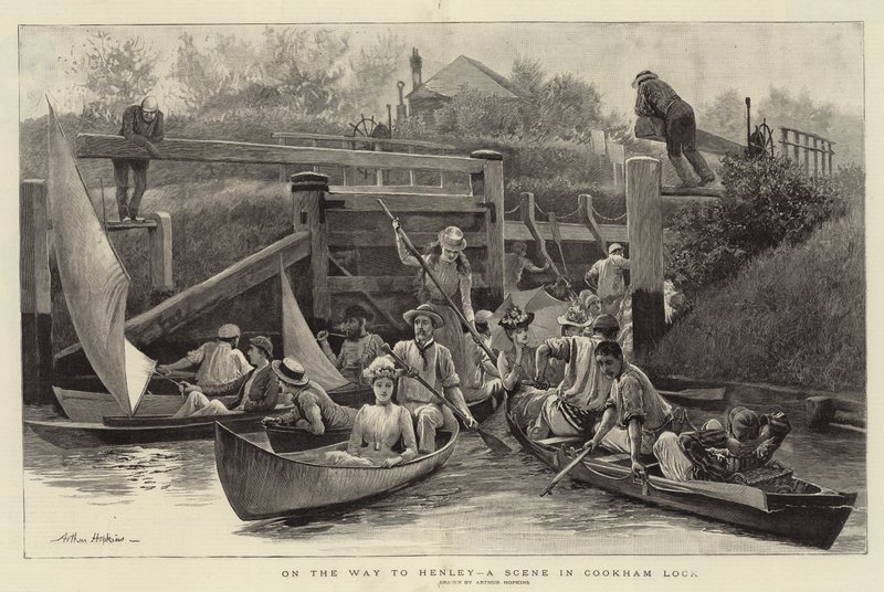 På vej til Henley, en scene i Cookham Lock af Arthur Hopkins