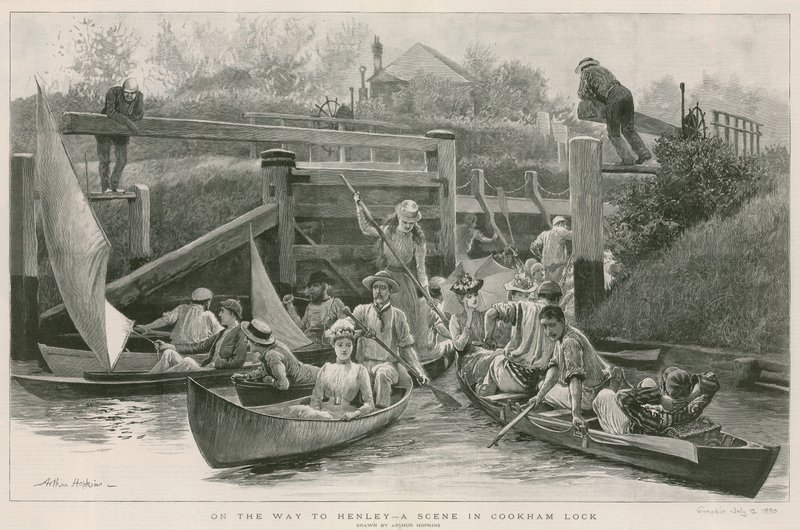 På vej til Henley - en scene i Cookham Lock af Arthur Hopkins
