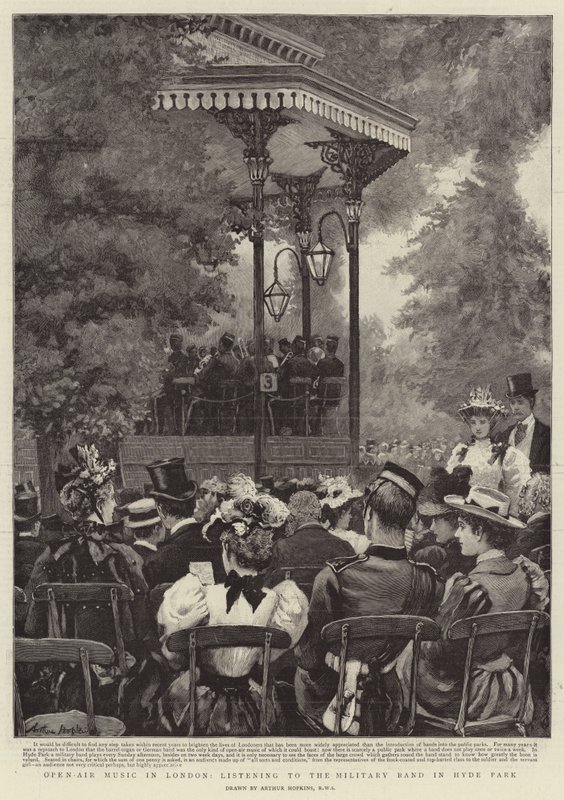 Musik under åben himmel i London, lytte til militærorkestret i Hyde Park af Arthur Hopkins