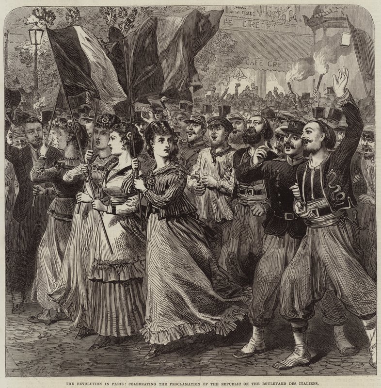 Revolutionen i Paris, der fejrer republikkens proklamation på Boulevard des Italiens af Arthur Hopkins