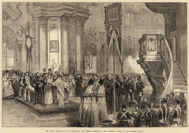 Det kongelige bryllup i Skt. Petersborg, den græske ceremoni, i det kejserlige kapel i Vinterpaladset af Arthur Hopkins