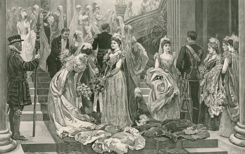 Sæsonens første tegnestue ved foden af den store trappe ved Buckingham Palace af Arthur Hopkins
