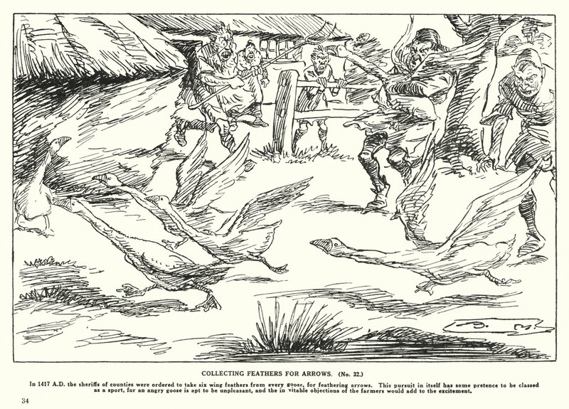 Indsamling af fjer til pile (litho) af Arthur Moreland