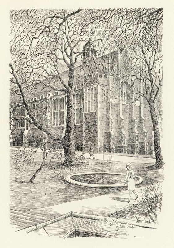Fountain Court, Middle Temple (litografi) af Arthur Moreland