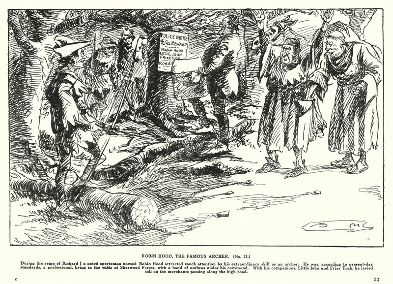 Robin Hood, den berømte bueskytte (litografi) af Arthur Moreland