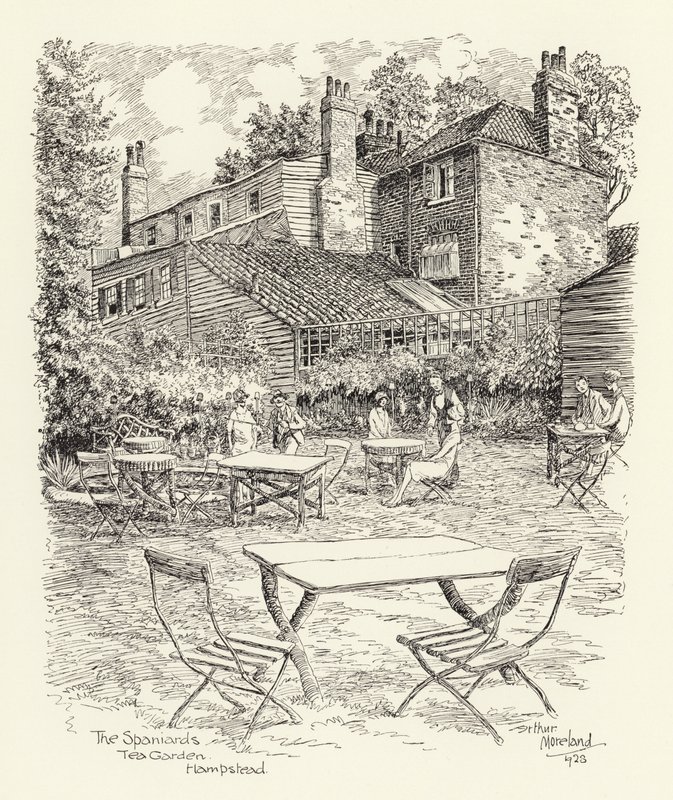 The Spaniards Tea Garden, Hampstead (litografi) af Arthur Moreland