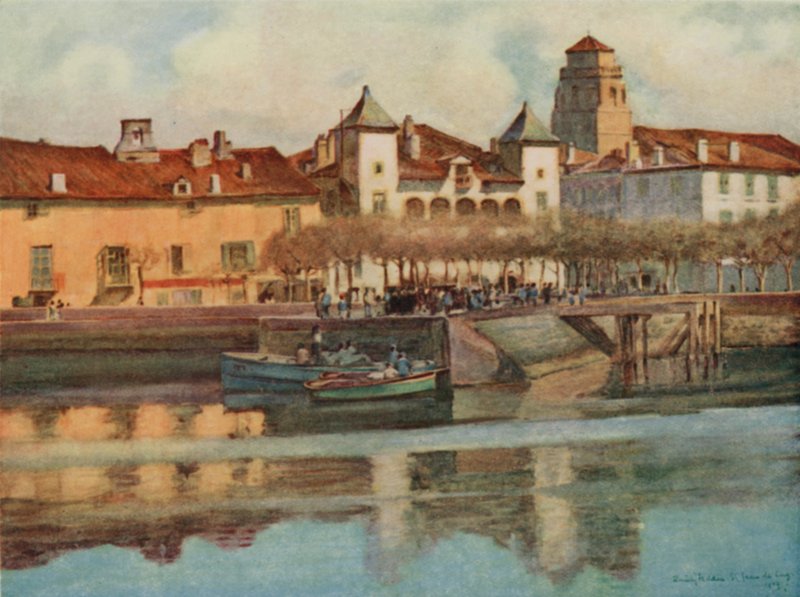 Baskerlandet: Lohobiague, St Jean de Luz (farve litho) af Arthur Romilly Fedden