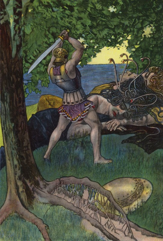 Perseus skærer hovedet af Medusa (farve litho) af Artus Scheiner