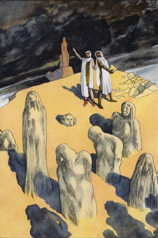 Prometheus skaber mennesket af ler (farve litho) af Artus Scheiner
