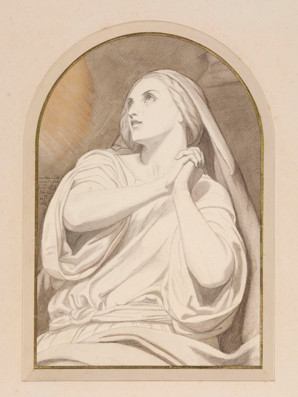 Mary Magdalene in Ecstasy, ca. 1858 (blyant, farvekridt, akvarel, vask og blæk på papir) af Ary Scheffer
