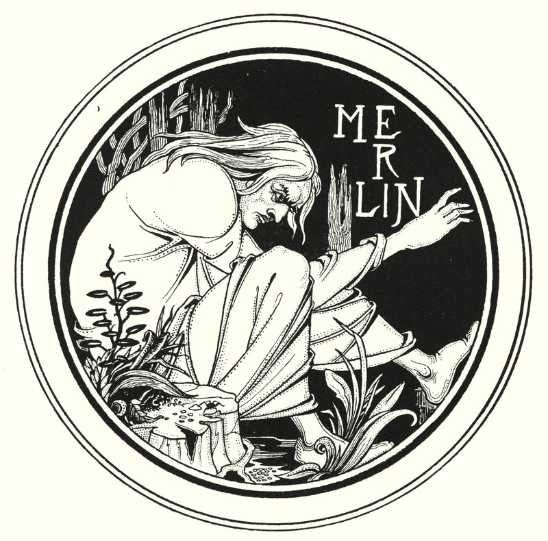Merlin (gravering) af Aubrey (after) Beardsley