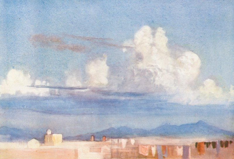 Rom: Albanerbjergene fra et tag (farvelitografi) af Aubrey Waterfield
