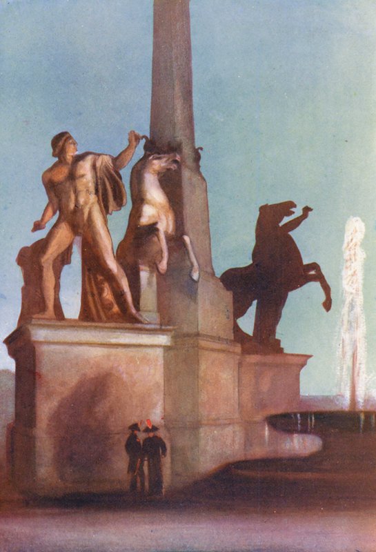 Rom: Monte Cavallo ved Quirinal (farvelitografi) af Aubrey Waterfield