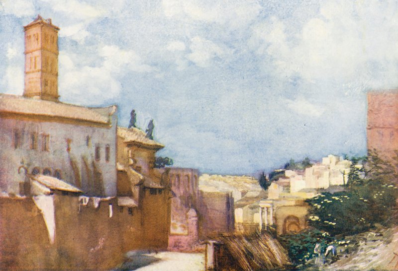 Rom: Med udsigt over S Francesca Romana og Forum (farvelitografi) af Aubrey Waterfield