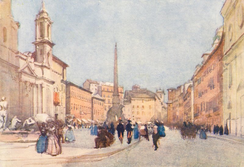 Rom: Piazza Navona (farvelitografi) af Aubrey Waterfield