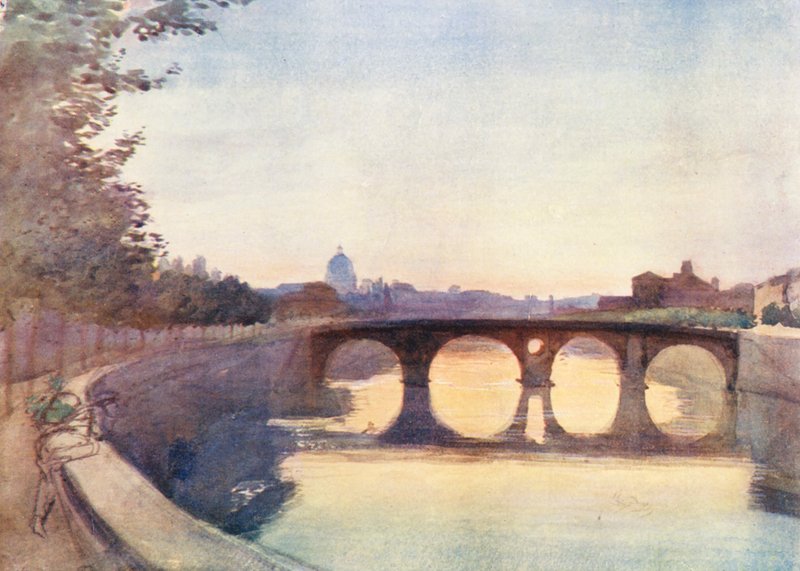 Rom: Ponte Sisto (farvelitografi) af Aubrey Waterfield