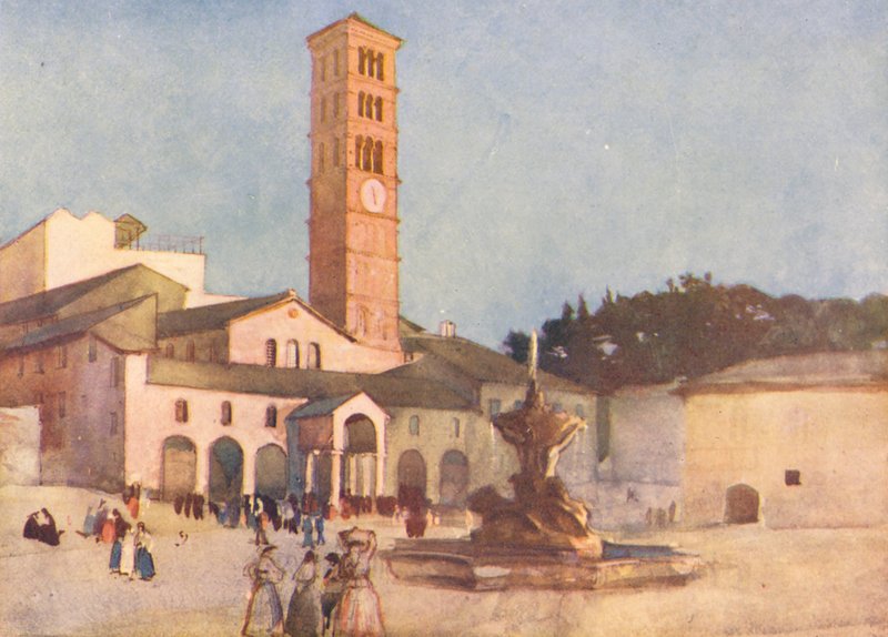 Rom: Sta Maria in Cosmedin (farvelitografi) af Aubrey Waterfield
